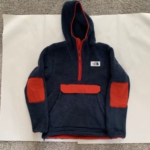 North Face Fleece Hooded Jacket Quarter Zip Blue